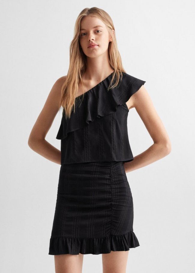Mango Blusa asimetrica detalle brillo - Negro