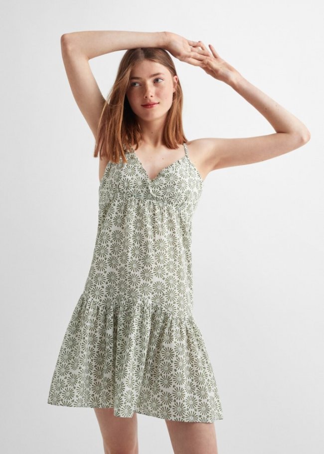 Mango Vestido estampado volante - Verde pastel