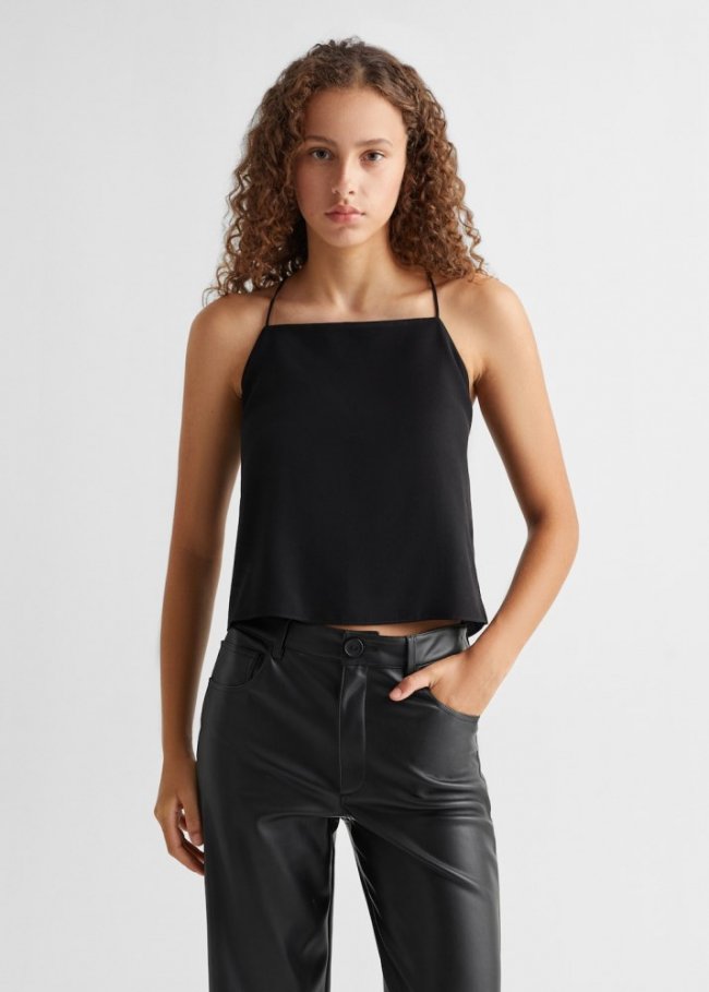 Mango Pantalón efecto piel - Negro