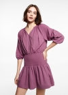 Mango Vestido fruncido bordados - Violeta