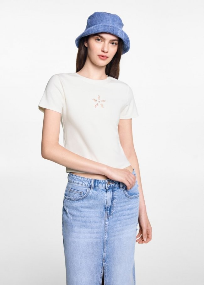 Mango Camiseta detalles calados - Blanco roto