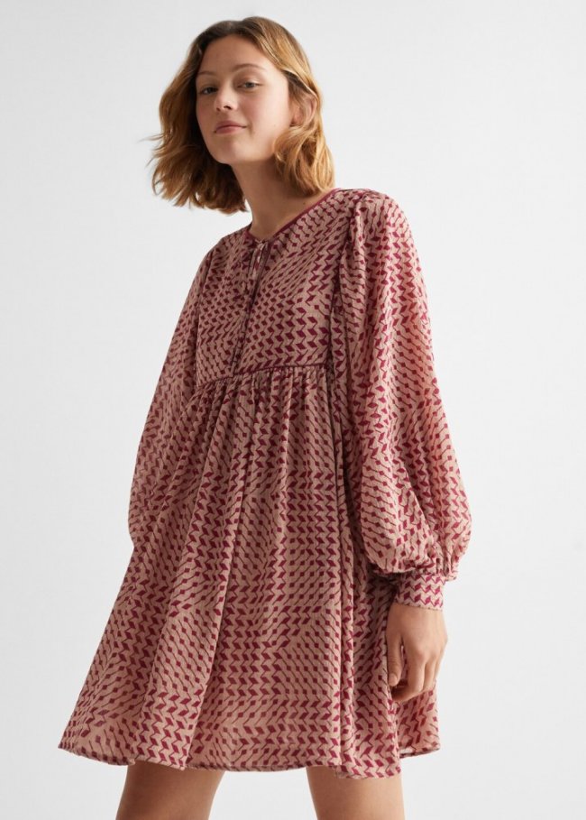 Mango Vestido fluido estampado - Fresa