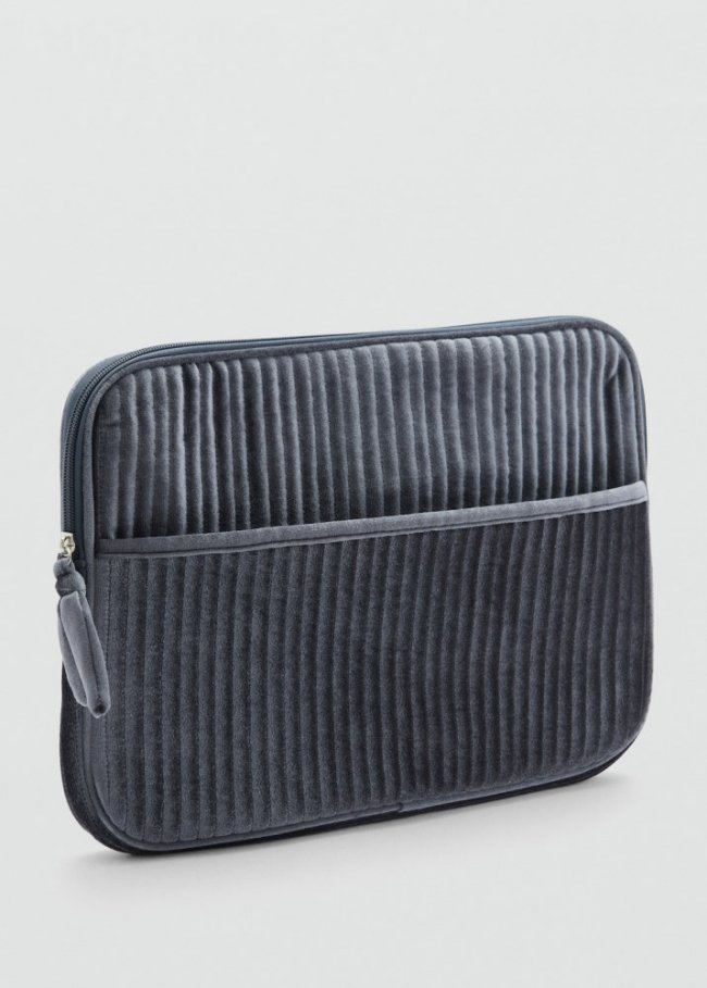 Mango Funda portátil terciopelo - Azul marino oscuro