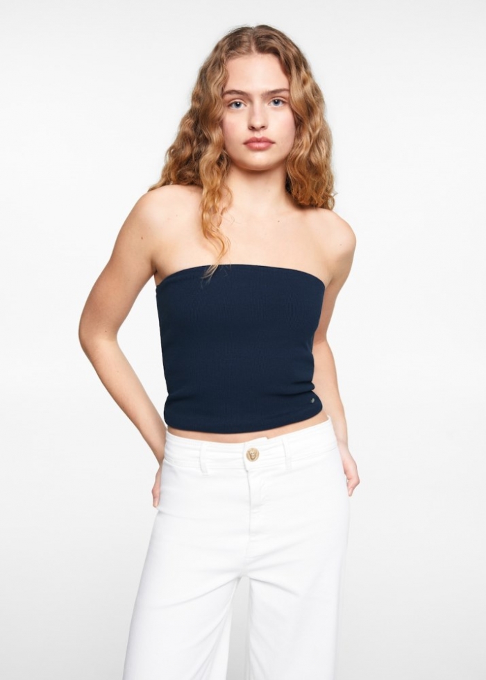 Mango Top bandeau algodón - Azul marino oscuro