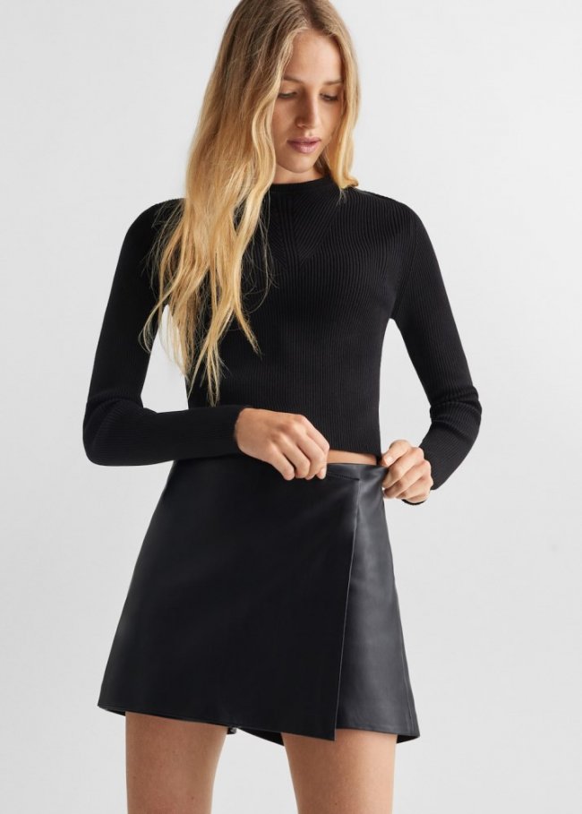 Mango Falda pantalón efecto piel - Negro