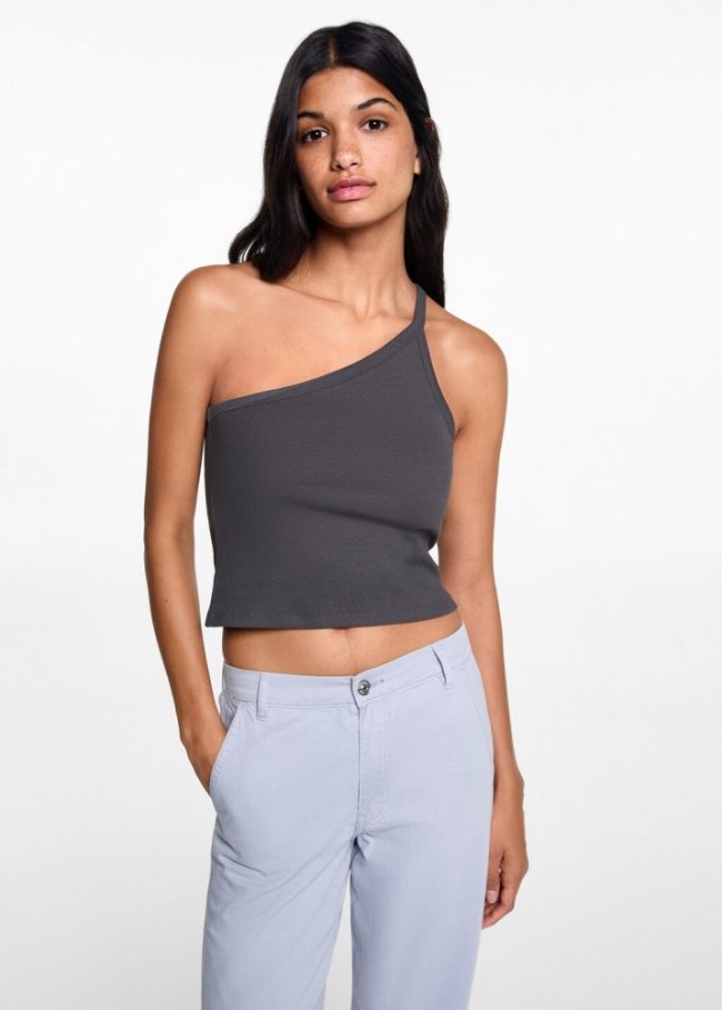 Mango Top crop asimétrico - Gris antracita