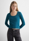 Mango Camiseta crop algodón - Azul petróleo