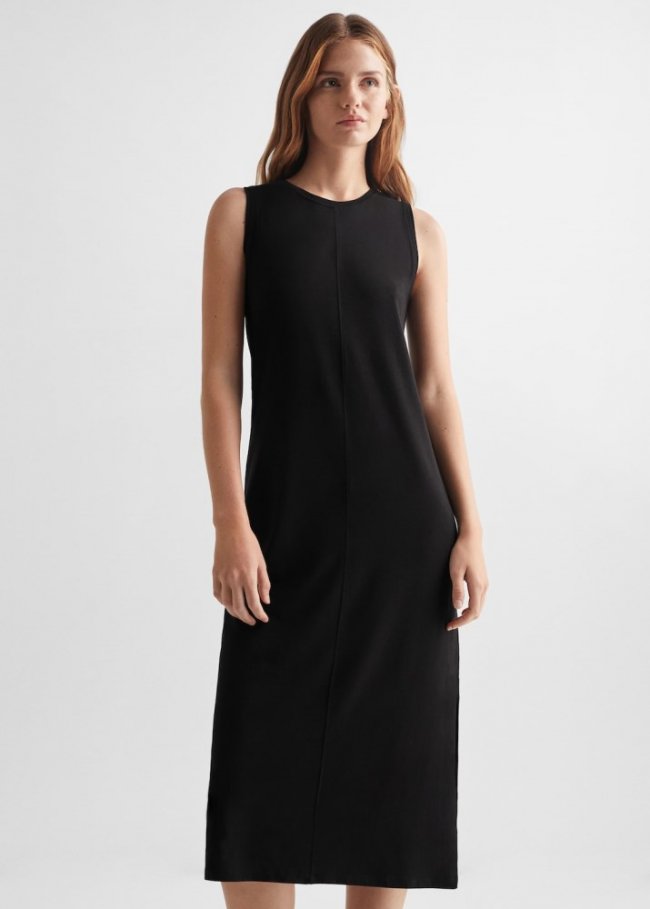 Mango Vestido largo abertura - Negro