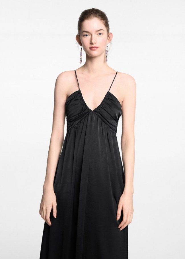 Mango Vestido largo plisado - Negro