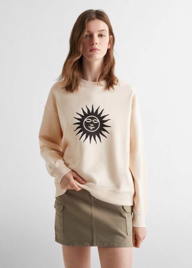 Mango Sudadera algodón estampada - Blanco roto