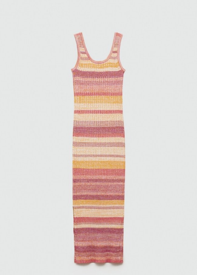 Mango Vestido punto midi multicolor - Cereza