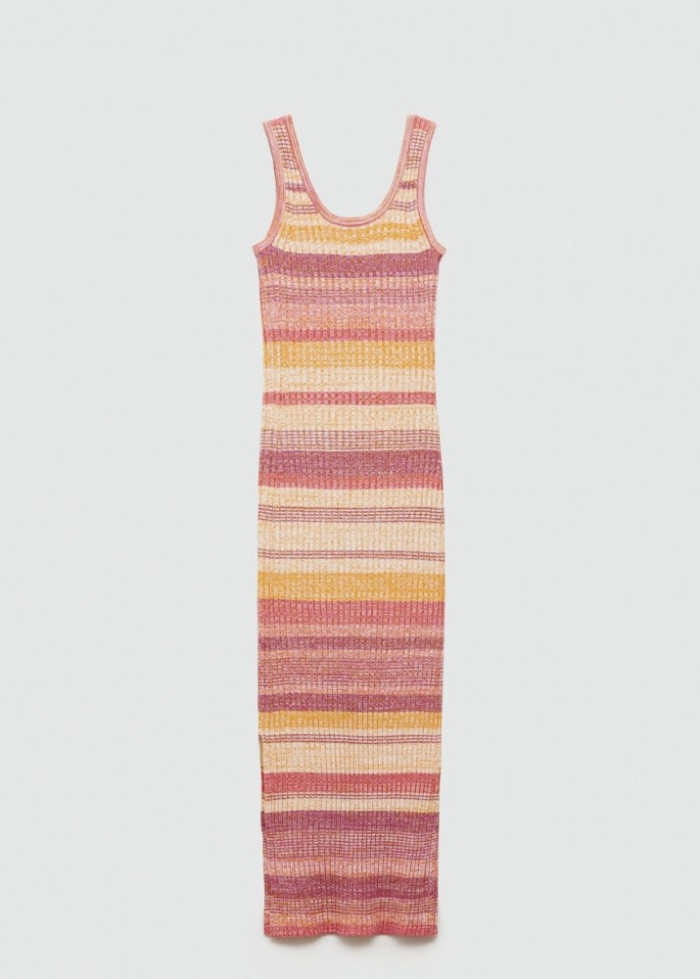 Mango Vestido punto midi multicolor - Cereza
