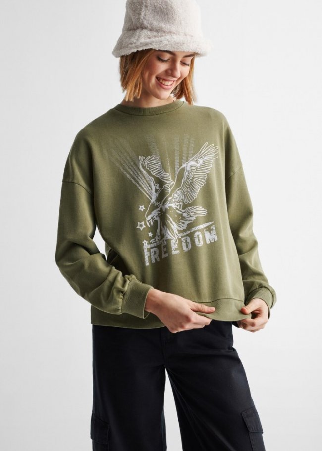 Mango Sudadera algodón estampada - Khaki
