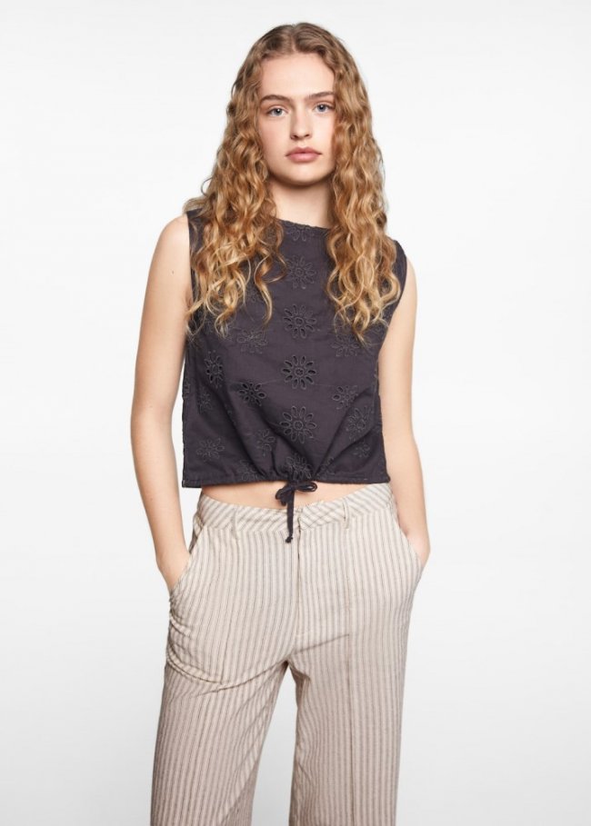 Mango Pantalón recto rayas - Blanco roto