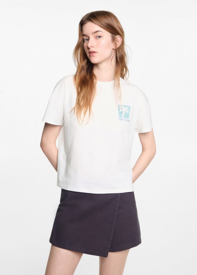 Mango Camiseta estampada algodón - Blanco roto