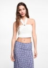 Mango Top cuello halter - Blanco roto
