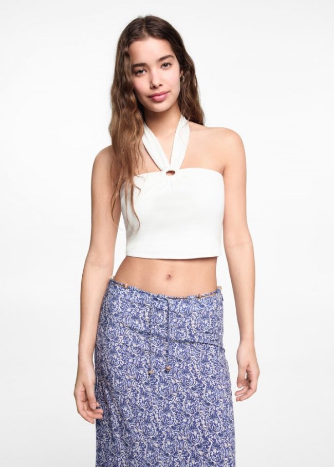 Mango Top cuello halter - Blanco roto