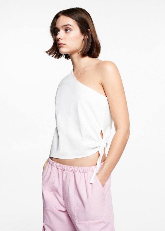 Mango Camiseta asimétrica lazo - Blanco roto