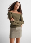 Mango Camiseta canalé hombros descu - Khaki