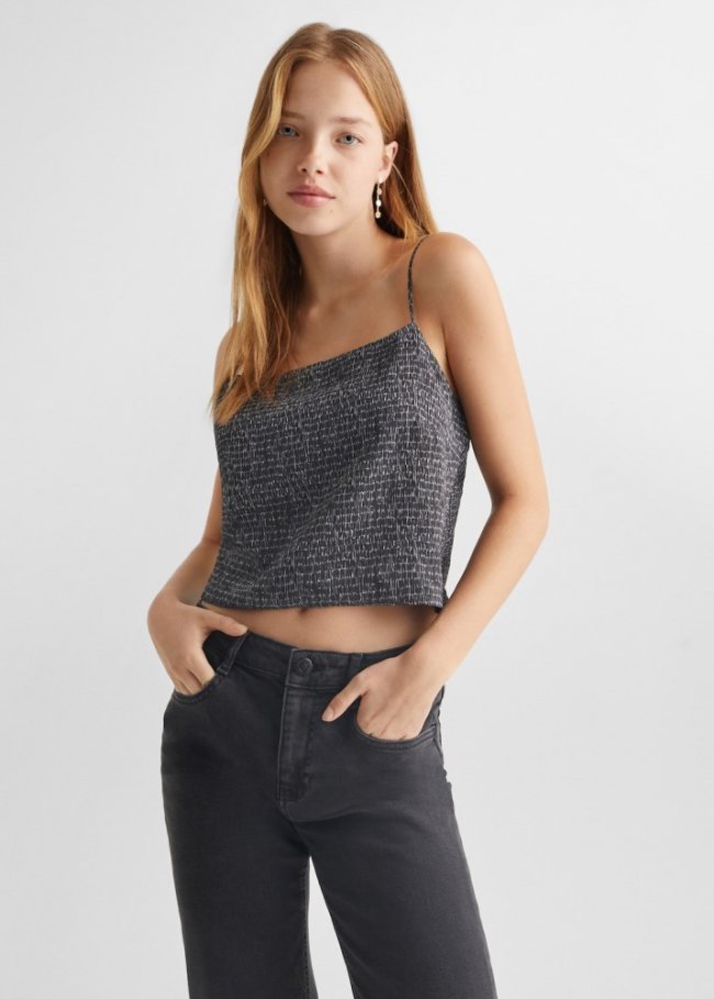 Mango Top crop nudo - Negro