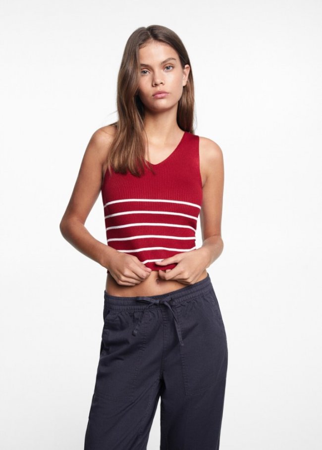 Mango Top tirantes rayas - Rojo