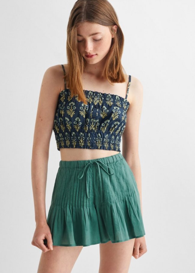 Mango Short algodón plisados - Verde pastel