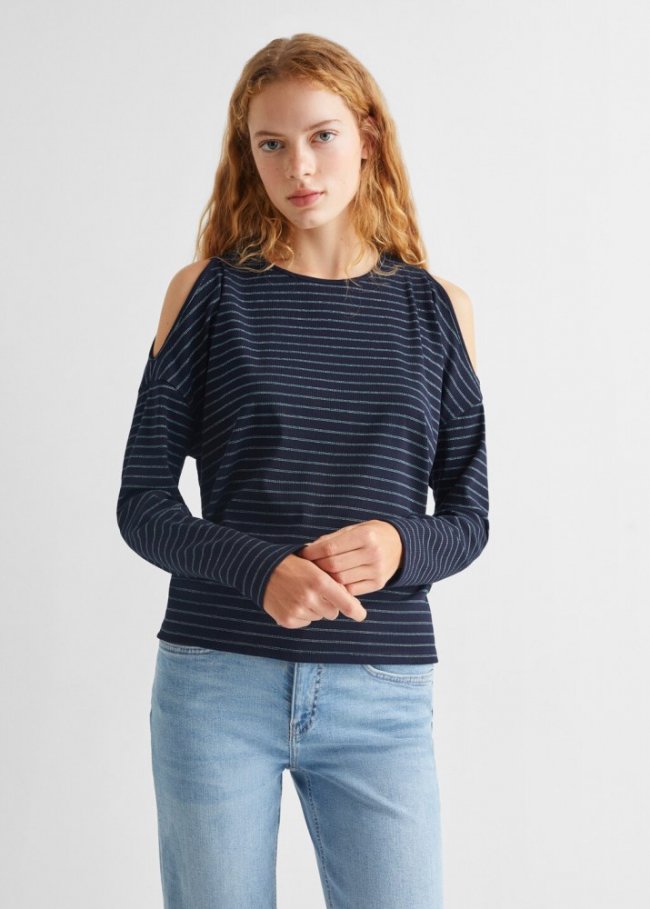 Mango Camiseta manga larga rayas - Azul marino oscuro
