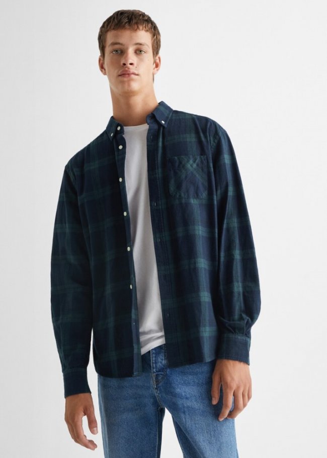 Mango Camisa regular fit cuadros - Verde pastel