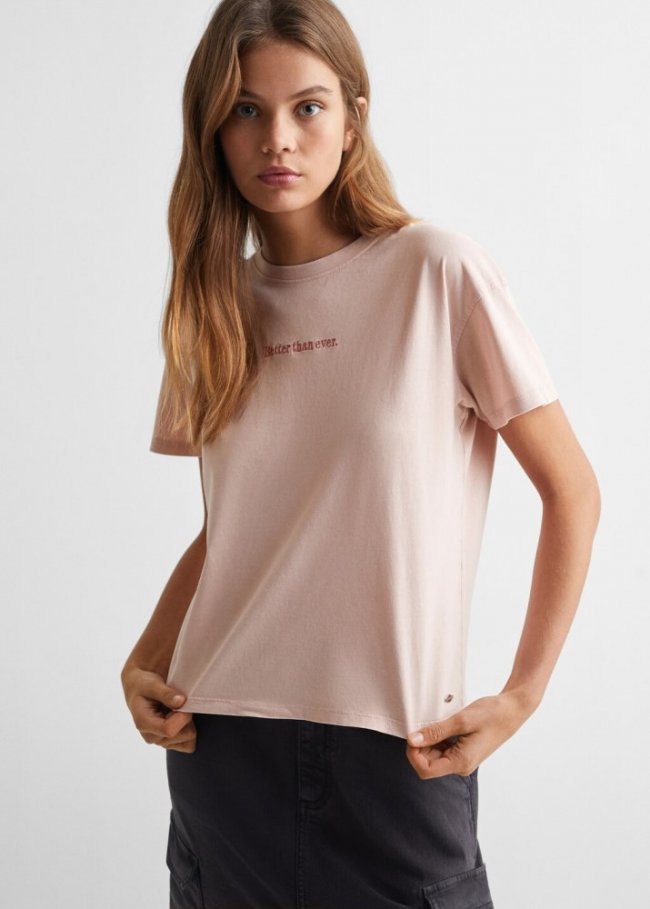 Mango Camiseta mensaje estampado - Rosa claro