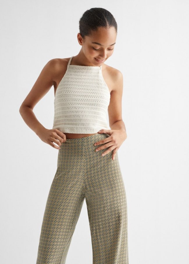Mango Pantalón fluido estampado - Verde