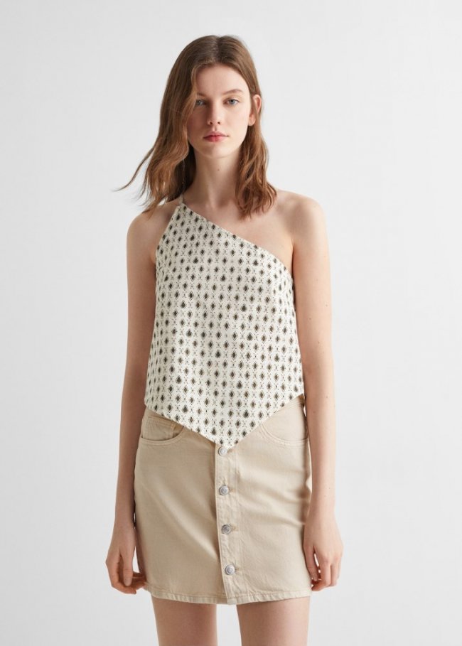 Mango Top asimétrico estampado - Blanco roto