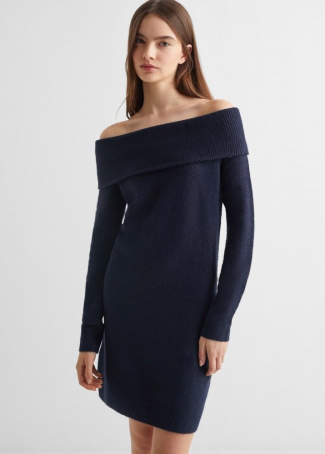 Mango Vestido hombros descubiertos - Azul marino oscuro
