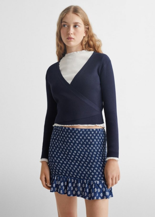 Mango Falda estampada fruncida - Azul marino oscuro
