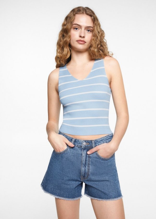 Mango Top tirantes rayas - Azul celeste