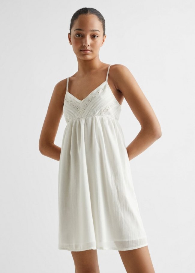 Mango Vestido bordado algodón - Blanco