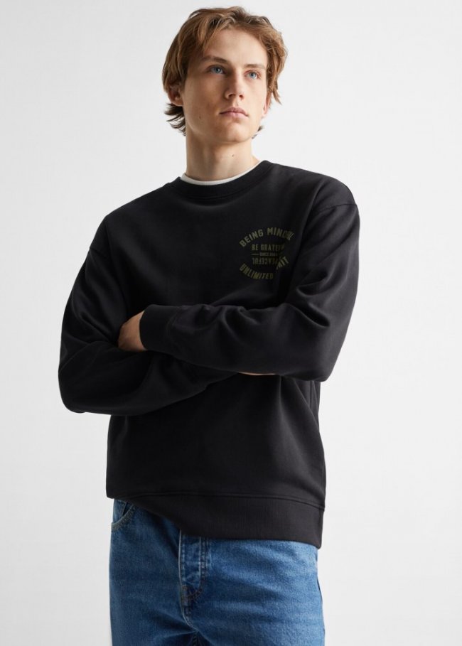 Mango Sudadera algodón mensaje - Negro