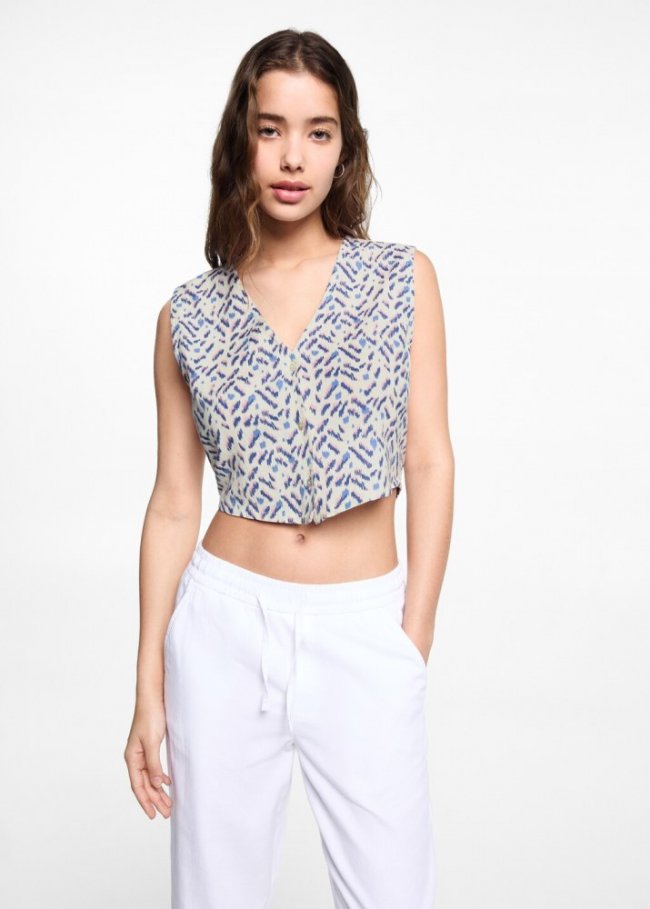 Mango Chaleco crop estampado - Blanco roto