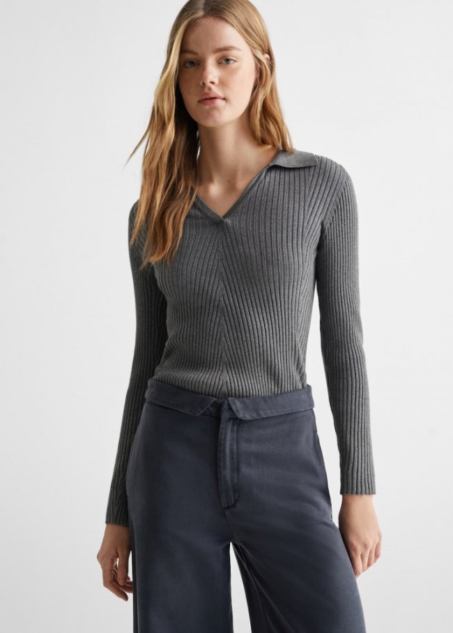 Mango Pantalón cintura vuelta - Gris antracita