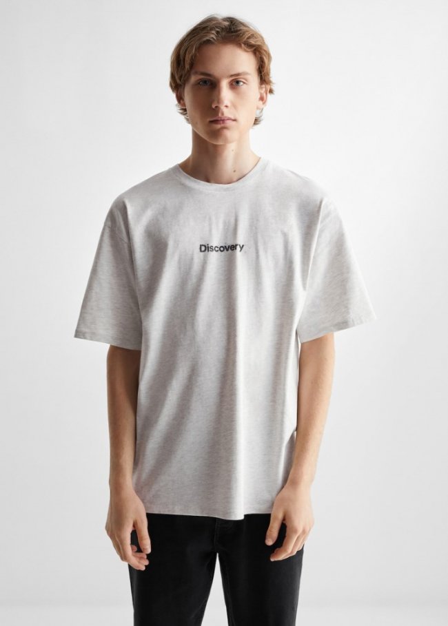 Mango Camiseta logo Discovery - Gris claro vigoré