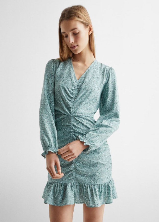 Mango Vestido animal print - Verde pastel