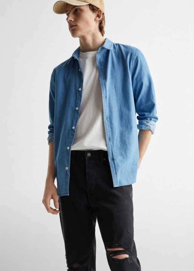 Mango Jeans tapered fit rotos - Denim negro