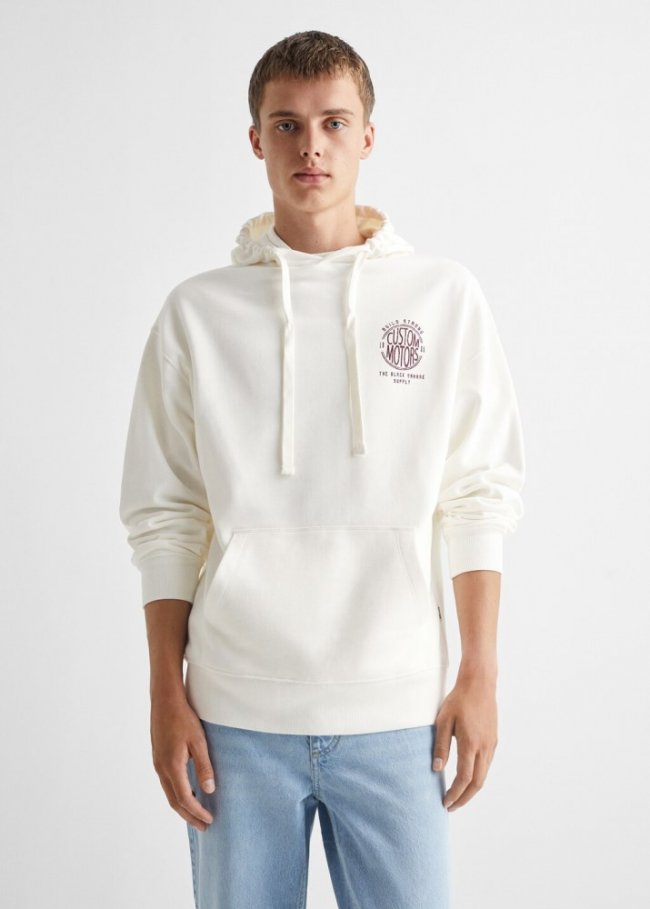 Mango Sudadera estampada capucha - Blanco roto
