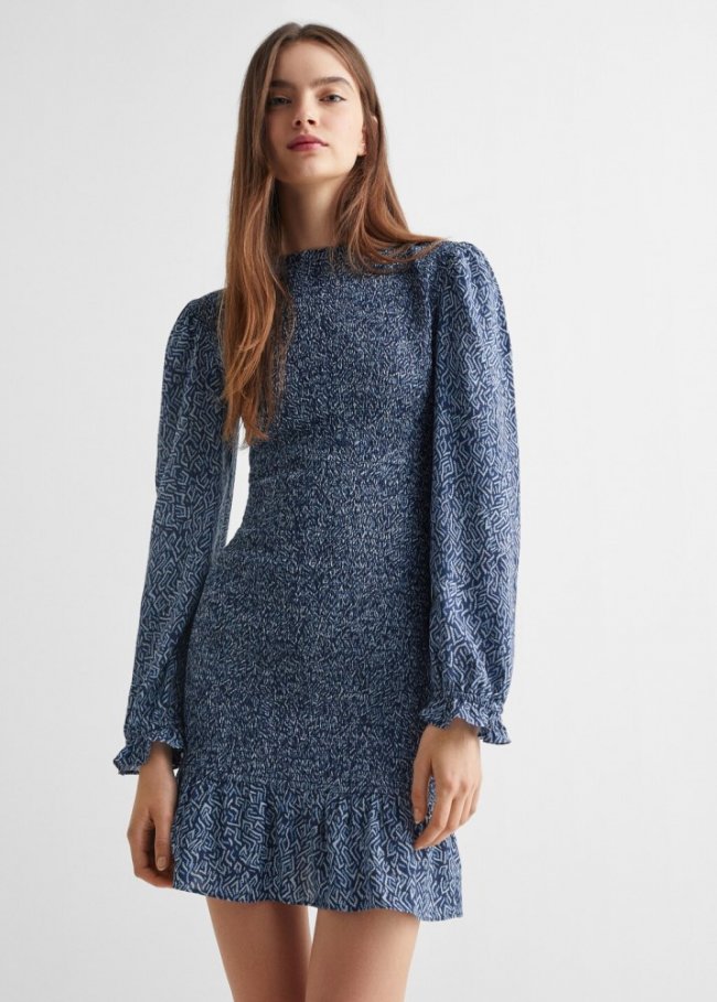 Mango Vestido fruncido estampado - Azul