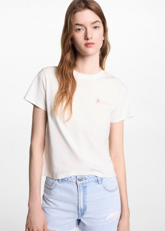 Mango Camiseta estampada algodón - Blanco roto