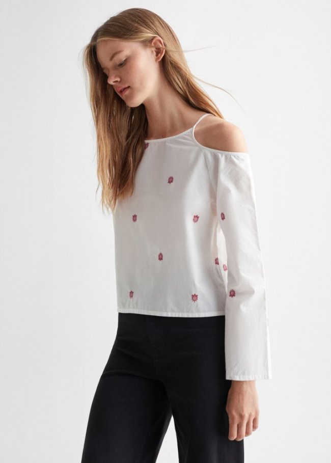 Mango Blusa algodón abertura - Beige