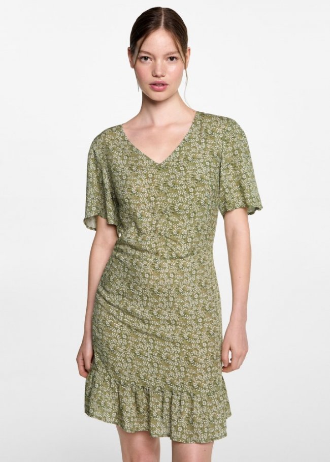Mango Vestido estampado floral volantes - Verde
