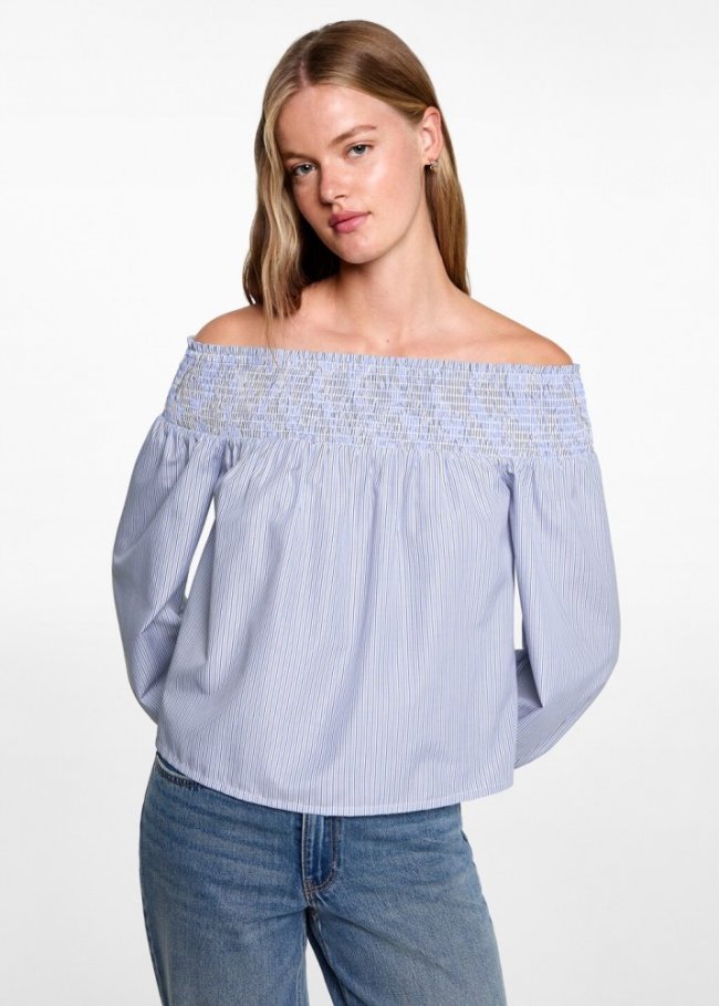 Mango Blusa off-shoulder - Azul celeste