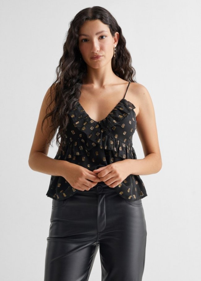 Mango Top volantes lurex - Negro