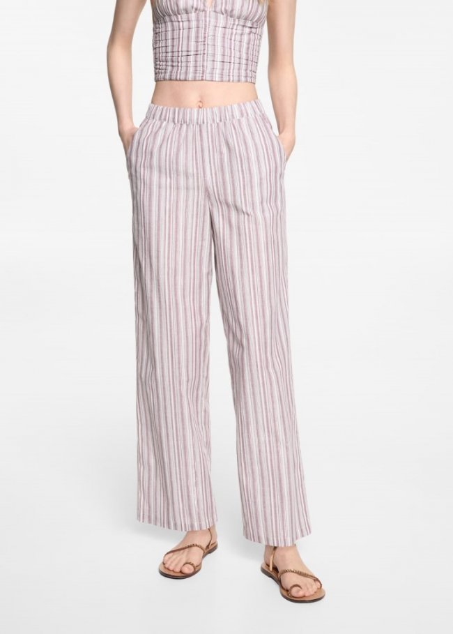 Mango Pantalón recto rayas - Blanco roto