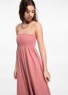 Mango Vestido midi fruncido - Fresa